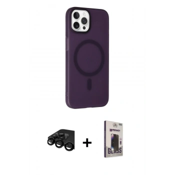 MARSİLYAN™- iPhone 15 Pro Max Kılıf Çekirdek Modern Prime - Siyah Bilvis Hayalet Cam Ekran Koruyucu + Raze Metal Kamera Lens - SH