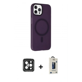 MARSİLYAN™- iPhone 15 Pro Max Kılıf Çekirdek Modern Prime - Siyah Bilvis Hayalet Cam Ekran Koruyucu + PVD Metal Kamera Lens - SH