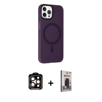 MARSİLYAN™- iPhone 15 Pro Max Kılıf Çekirdek Modern Prime - Siyah Bilvis Hayalet Cam Ekran Koruyucu + PVD Metal Kamera Lens - TU