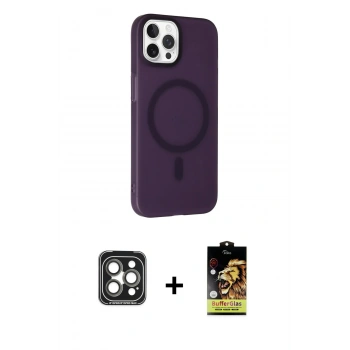 MARSİLYAN™- iPhone 15 Pro Max Kılıf Çekirdek Modern Prime - Siyah Buffer Cam Ekran Koruyucu + PVD Metal Kamera Lens - GI