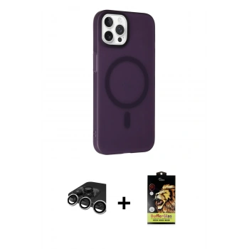 MARSİLYAN™- iPhone 15 Pro Max Kılıf Çekirdek Modern Prime - Siyah Buffer Cam Ekran Koruyucu + Raze Metal Kamera Lens - GS