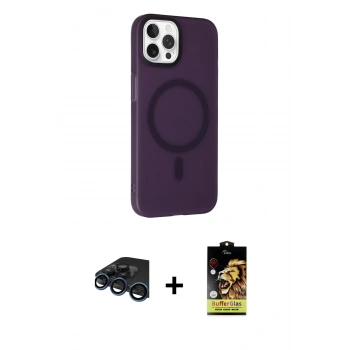 MARSİLYAN™- iPhone 15 Pro Max Kılıf Çekirdek Modern Prime - Siyah Buffer Cam Ekran Koruyucu + Raze Metal Kamera Lens - LT
