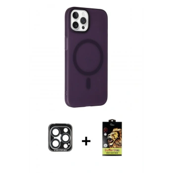 MARSİLYAN™- iPhone 15 Pro Max Kılıf Çekirdek Modern Prime - Siyah Buffer Cam Ekran Koruyucu + PVD Metal Kamera Lens - LT