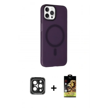 MARSİLYAN™- iPhone 15 Pro Max Kılıf Çekirdek Modern Prime - Siyah Buffer Cam Ekran Koruyucu + PVD Metal Kamera Lens - SH
