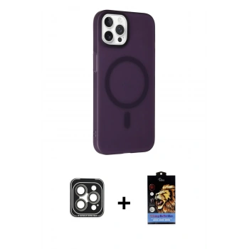MARSİLYAN™- iPhone 15 Pro Max Kılıf Çekirdek Modern Prime - Siyah Buffer Hayalet Cam Ekran Koruyucu + PVD Metal Kamera Lens - GI