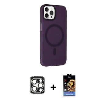 MARSİLYAN™- iPhone 15 Pro Max Kılıf Çekirdek Modern Prime - Siyah Buffer Hayalet Cam Ekran Koruyucu + PVD Metal Kamera Lens - GS
