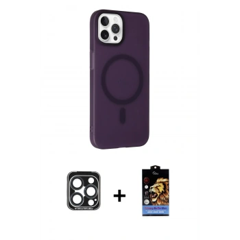 MARSİLYAN™- iPhone 15 Pro Max Kılıf Çekirdek Modern Prime - Siyah Buffer Hayalet Cam Ekran Koruyucu + PVD Metal Kamera Lens - LT