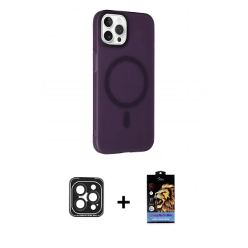 MARSİLYAN™- iPhone 15 Pro Max Kılıf Çekirdek Modern Prime - Siyah Buffer Hayalet Cam Ekran Koruyucu + PVD Metal Kamera Lens - SH