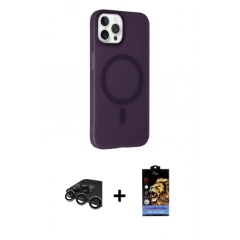 MARSİLYAN™- iPhone 15 Pro Max Kılıf Çekirdek Modern Prime - Siyah Buffer Hayalet Cam Ekran Koruyucu + Raze Metal Kamera Lens - TMGI