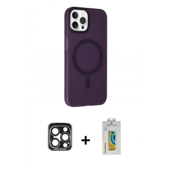 MARSİLYAN™- iPhone 15 Pro Max Kılıf Çekirdek Modern Prime - Siyah Polymer Nano Ekran Koruyucu + PVD Metal Kamera Lens - LT