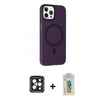 MARSİLYAN™- iPhone 15 Pro Max Kılıf Çekirdek Modern Prime - Siyah Polymer Nano Ekran Koruyucu + PVD Metal Kamera Lens - SH
