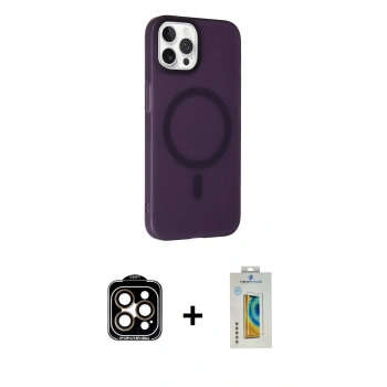 MARSİLYAN™- iPhone 15 Pro Max Kılıf Çekirdek Modern Prime - Siyah Polymer Nano Ekran Koruyucu + PVD Metal Kamera Lens - TU