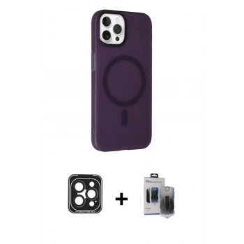 MARSİLYAN™- iPhone 15 Pro Max Kılıf Çekirdek Modern Prime - Siyah Vanessa Magic Hayalet Cam + PVD Metal Kamera Lens - SH