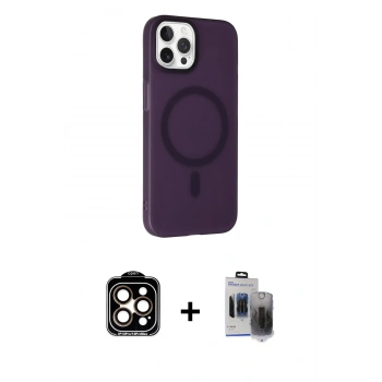 MARSİLYAN™- iPhone 15 Pro Max Kılıf Çekirdek Modern Prime - Siyah Vanessa Magic Hayalet Cam + PVD Metal Kamera Lens - TU