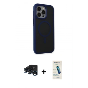MARSİLYAN™- iPhone 15 Pro Max Kılıf Çekirdek Yansıma Prime - Şeffaf Pasifik Cam Ekran Koruyucu + Raze Metal Kamera Lens - LT
