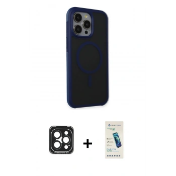 MARSİLYAN™- iPhone 15 Pro Max Kılıf Çekirdek Yansıma Prime - Şeffaf Pasifik Cam Ekran Koruyucu + PVD Metal Kamera Lens - SH