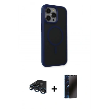 MARSİLYAN™- iPhone 15 Pro Max Kılıf Çekirdek Yansıma Prime - Siyah 3D Antistatik Hayalet Cam Ekran Koruyucu + Raze Metal Kamera Lens - LT