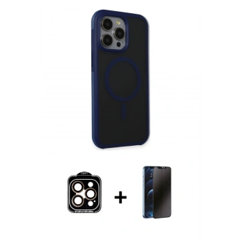 MARSİLYAN™- iPhone 15 Pro Max Kılıf Çekirdek Yansıma Prime - Siyah 3D Antistatik Hayalet Cam Ekran Koruyucu + PVD Metal Kamera Lens - TU