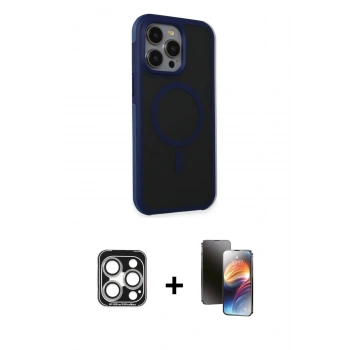 MARSİLYAN™- iPhone 15 Pro Max Kılıf Çekirdek Yansıma Prime - Siyah 3D Antistatik Mat Seramik Nano Ekran Koruyucu + PVD Metal Kamera Lens - GS