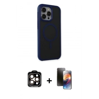 MARSİLYAN™- iPhone 15 Pro Max Kılıf Çekirdek Yansıma Prime - Siyah 3D Antistatik Mat Seramik Nano Ekran Koruyucu + PVD Metal Kamera Lens - TU