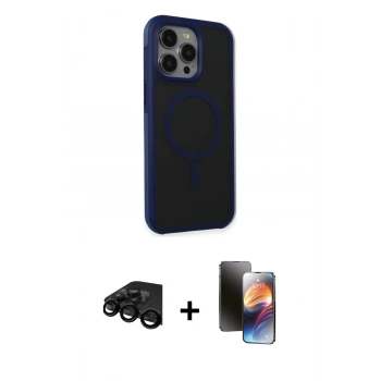 MARSİLYAN™- iPhone 15 Pro Max Kılıf Çekirdek Yansıma Prime - Siyah 3D Antistatik Mat Seramik Nano Ekran Koruyucu + Raze Metal Kamera Lens - SH