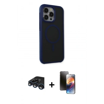 MARSİLYAN™- iPhone 15 Pro Max Kılıf Çekirdek Yansıma Prime - Siyah 3D Antistatik Mat Seramik Nano Ekran Koruyucu + Raze Metal Kamera Lens - LT