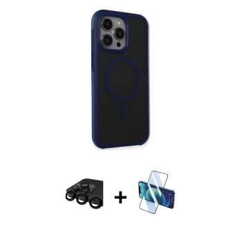 MARSİLYAN™- iPhone 15 Pro Max Kılıf Çekirdek Yansıma Prime - Siyah 3D Antistatik Seramik Nano Ekran Koruyucu + Raze Metal Kamera Lens - SH