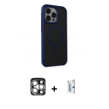MARSİLYAN™- iPhone 15 Pro Max Kılıf Çekirdek Yansıma Prime - Siyah Bilvis 0.18mm Plus Cam Ekran Koruyucu + PVD Metal Kamera Lens - GS