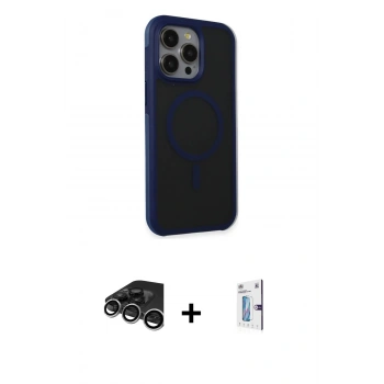 MARSİLYAN™- iPhone 15 Pro Max Kılıf Çekirdek Yansıma Prime - Siyah Bilvis 0.18mm Plus Cam Ekran Koruyucu + Raze Metal Kamera Lens - GS