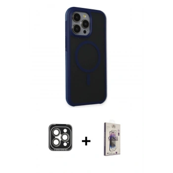 MARSİLYAN™- iPhone 15 Pro Max Kılıf Çekirdek Yansıma Prime - Siyah Bilvis 3D Cam Ekran Koruyucu + PVD Metal Kamera Lens - GI
