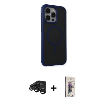 MARSİLYAN™- iPhone 15 Pro Max Kılıf Çekirdek Yansıma Prime - Siyah Bilvis 3D Cam Ekran Koruyucu + Raze Metal Kamera Lens - TMGI