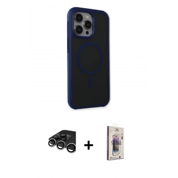 MARSİLYAN™- iPhone 15 Pro Max Kılıf Çekirdek Yansıma Prime - Siyah Bilvis 3D Cam Ekran Koruyucu + Raze Metal Kamera Lens - GS