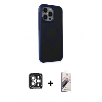 MARSİLYAN™- iPhone 15 Pro Max Kılıf Çekirdek Yansıma Prime - Siyah Bilvis 3D Mat Cam Ekran Koruyucu + PVD Metal Kamera Lens - GI