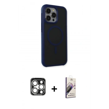 MARSİLYAN™- iPhone 15 Pro Max Kılıf Çekirdek Yansıma Prime - Siyah Bilvis 3D Mat Cam Ekran Koruyucu + PVD Metal Kamera Lens - GS