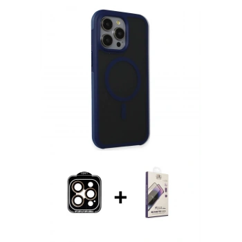 MARSİLYAN™- iPhone 15 Pro Max Kılıf Çekirdek Yansıma Prime - Siyah Bilvis 3D Mat Cam Ekran Koruyucu + PVD Metal Kamera Lens - TU