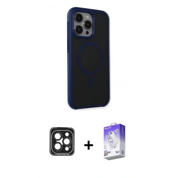 MARSİLYAN™- iPhone 15 Pro Max Kılıf Çekirdek Yansıma Prime - Siyah Bilvis 5in1 3D Magic Cam Ekran Koruyucu + PVD Metal Kamera Lens - SH