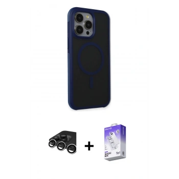 MARSİLYAN™- iPhone 15 Pro Max Kılıf Çekirdek Yansıma Prime - Siyah Bilvis 5in1 3D Magic Cam Ekran Koruyucu + Raze Metal Kamera Lens - GS