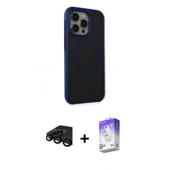 MARSİLYAN™- iPhone 15 Pro Max Kılıf Çekirdek Yansıma Prime - Siyah Bilvis 5in1 3D Magic Cam Ekran Koruyucu + Raze Metal Kamera Lens - SH