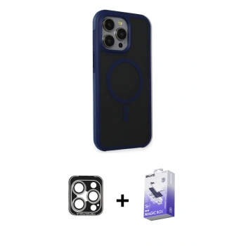 MARSİLYAN™- iPhone 15 Pro Max Kılıf Çekirdek Yansıma Prime - Siyah Bilvis 5in1 5D Magic Hayalet Cam Ekran Koruyucu + PVD Metal Kamera Lens - GS