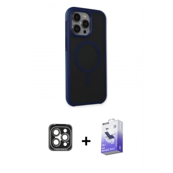MARSİLYAN™- iPhone 15 Pro Max Kılıf Çekirdek Yansıma Prime - Siyah Bilvis 5in1 5D Magic Hayalet Cam Ekran Koruyucu + PVD Metal Kamera Lens - GI