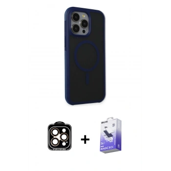 MARSİLYAN™- iPhone 15 Pro Max Kılıf Çekirdek Yansıma Prime - Siyah Bilvis 5in1 5D Magic Hayalet Cam Ekran Koruyucu + PVD Metal Kamera Lens - TU