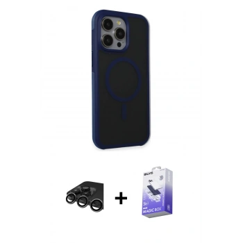 MARSİLYAN™- iPhone 15 Pro Max Kılıf Çekirdek Yansıma Prime - Siyah Bilvis 5in1 5D Magic Hayalet Cam Ekran Koruyucu + Raze Metal Kamera Lens - TMGI