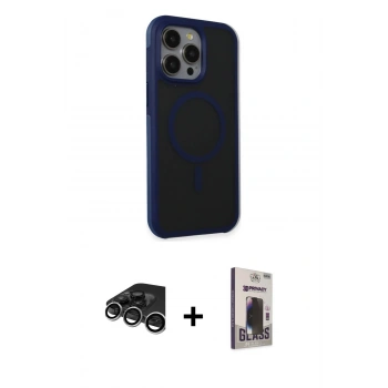 MARSİLYAN™- iPhone 15 Pro Max Kılıf Çekirdek Yansıma Prime - Siyah Bilvis Hayalet Cam Ekran Koruyucu + Raze Metal Kamera Lens - GS