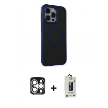 MARSİLYAN™- iPhone 15 Pro Max Kılıf Çekirdek Yansıma Prime - Siyah Bilvis Hayalet Cam Ekran Koruyucu + PVD Metal Kamera Lens - GS