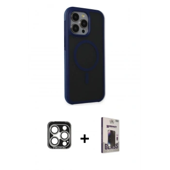 MARSİLYAN™- iPhone 15 Pro Max Kılıf Çekirdek Yansıma Prime - Siyah Bilvis Hayalet Cam Ekran Koruyucu + PVD Metal Kamera Lens - GS