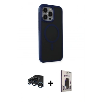 MARSİLYAN™- iPhone 15 Pro Max Kılıf Çekirdek Yansıma Prime - Siyah Bilvis Hayalet Cam Ekran Koruyucu + Raze Metal Kamera Lens - LT