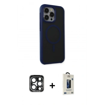 MARSİLYAN™- iPhone 15 Pro Max Kılıf Çekirdek Yansıma Prime - Siyah Bilvis Hayalet Cam Ekran Koruyucu + PVD Metal Kamera Lens - LT