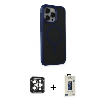 MARSİLYAN™- iPhone 15 Pro Max Kılıf Çekirdek Yansıma Prime - Siyah Bilvis Hayalet Cam Ekran Koruyucu + PVD Metal Kamera Lens - GI