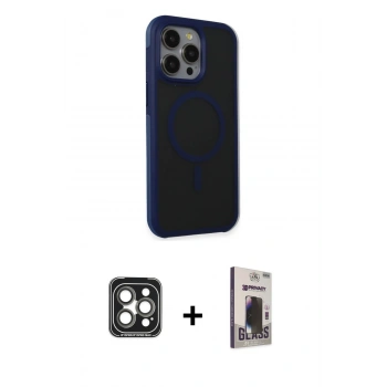 MARSİLYAN™- iPhone 15 Pro Max Kılıf Çekirdek Yansıma Prime - Siyah Bilvis Hayalet Cam Ekran Koruyucu + PVD Metal Kamera Lens - GI