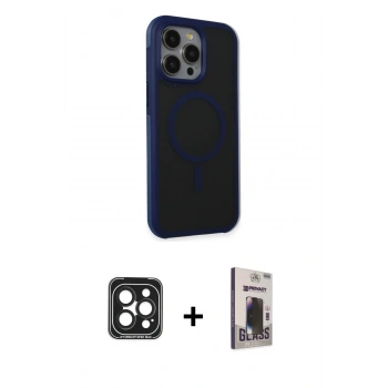 MARSİLYAN™- iPhone 15 Pro Max Kılıf Çekirdek Yansıma Prime - Siyah Bilvis Hayalet Cam Ekran Koruyucu + PVD Metal Kamera Lens - SH